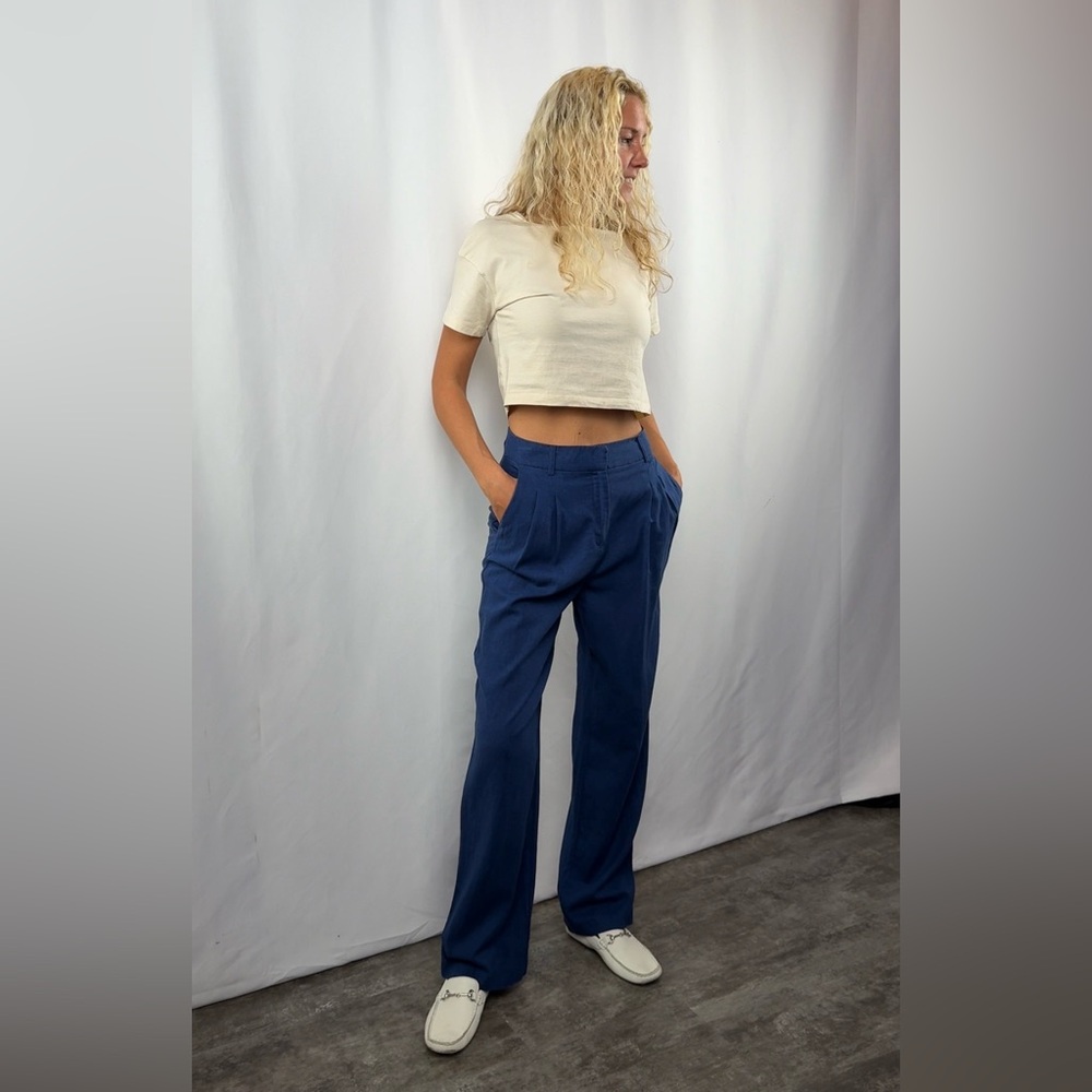House of Harlow 1960 Linen Blend Straight Leg Pants in Blue Size 0